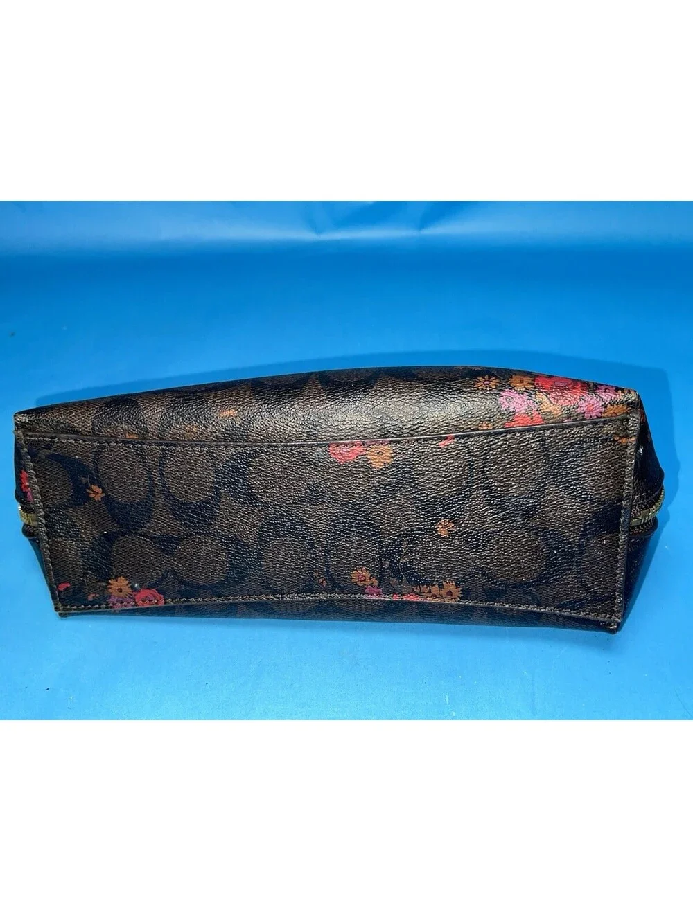 Coach Signature Floral Cosmetic Makeup Case Zip Pouch Brown Pink Women’s